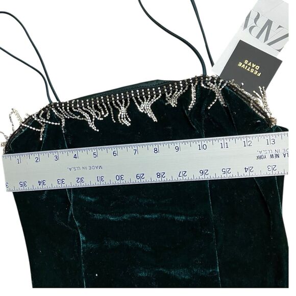 ZARA Green Velvet‎ Rhinestone Mini Party Dress - Picture 7 of 13
